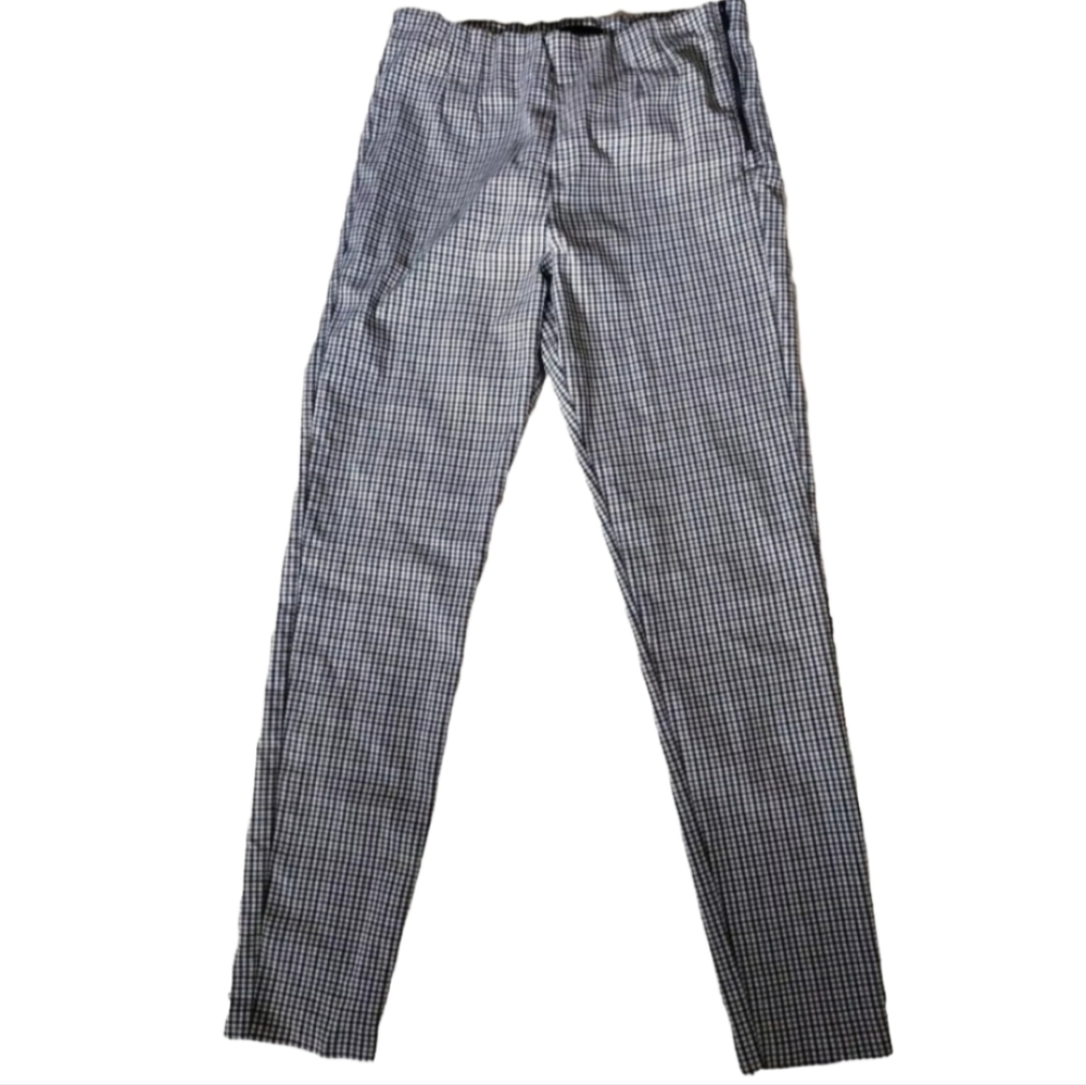 Zara Pants Women M Plaid Checkered Skinny Trousers Stretch Office Career Casual